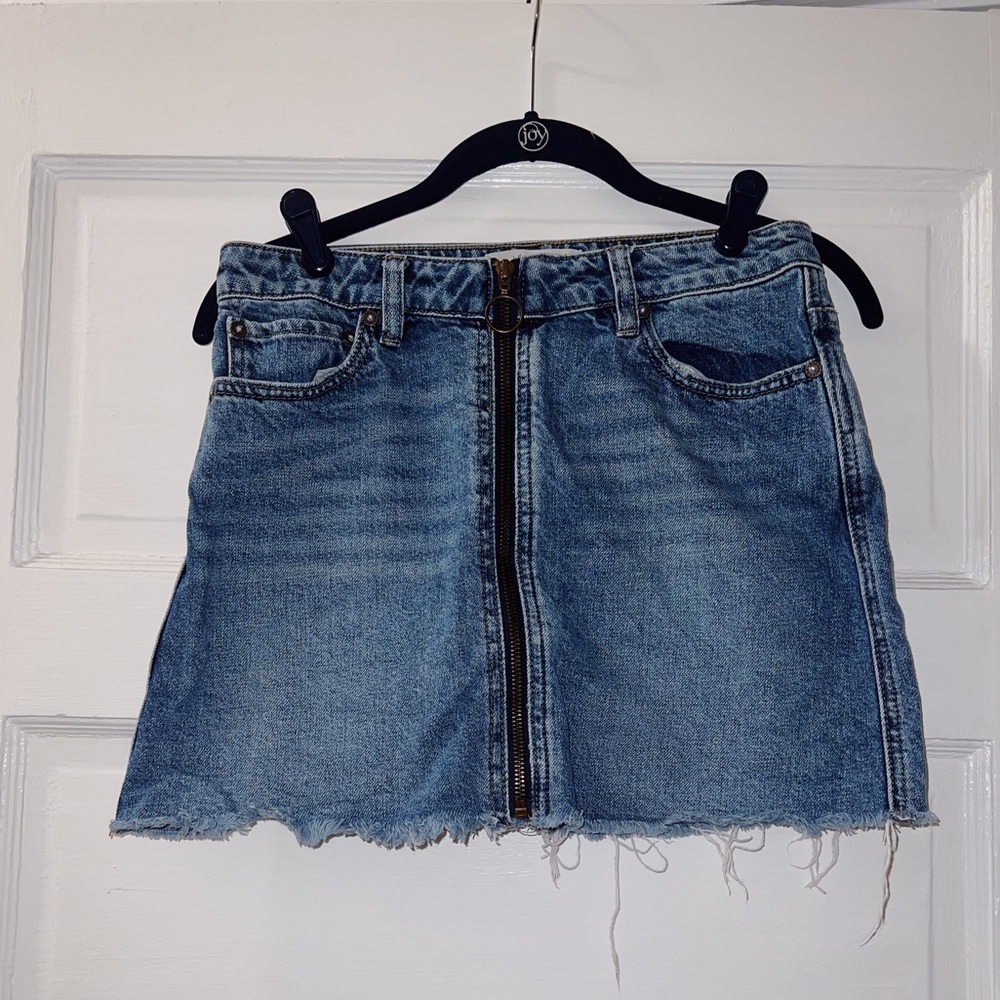 We The Free Zipper Front Denim Mini Skirt